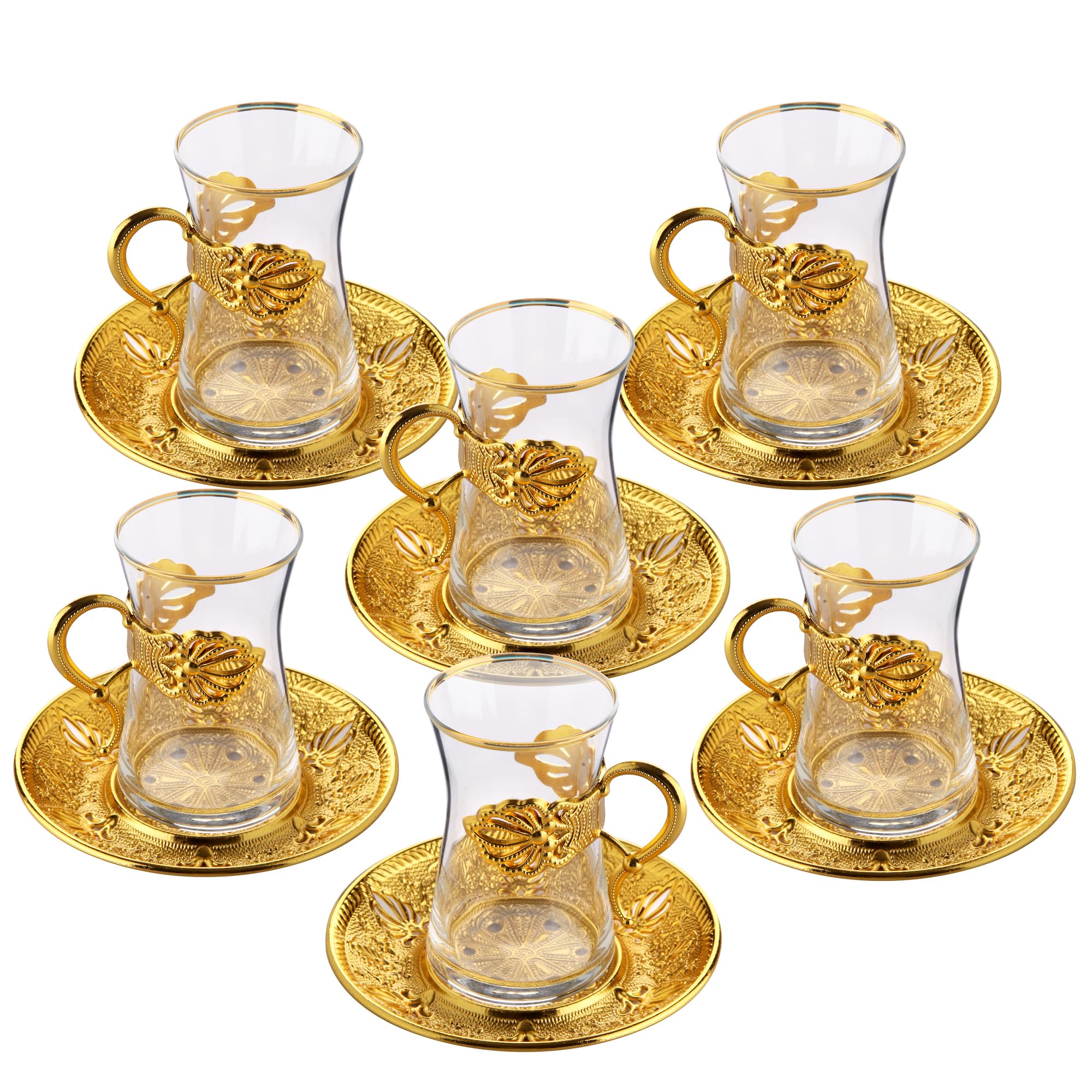 Amazon.com | Mr ZONi Clear Glass Turkish Tea Set, for 6, Gold
